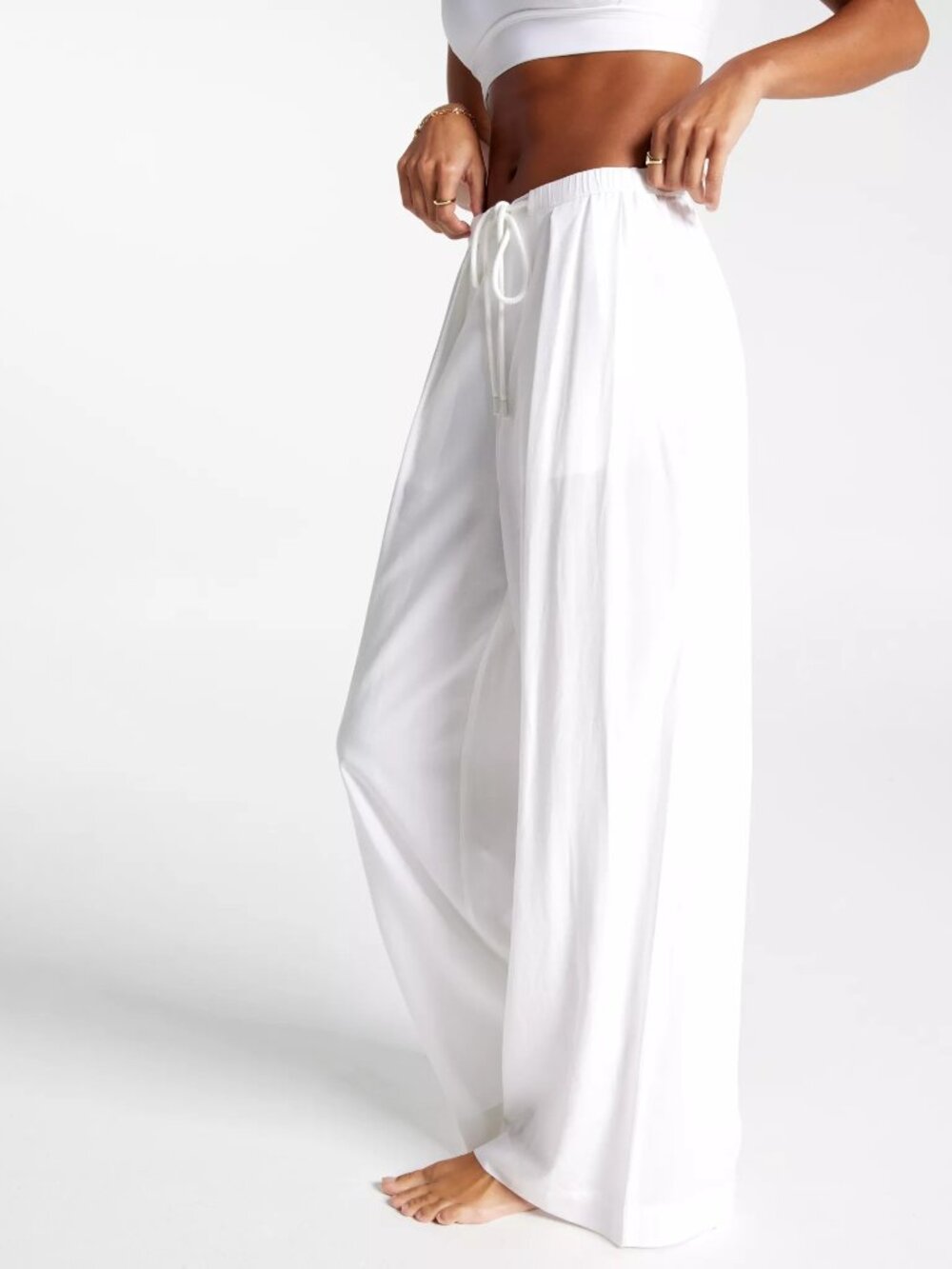 NEW Calia Women's Pleated Wide Leg Swim Cover Up - Pure White - Large